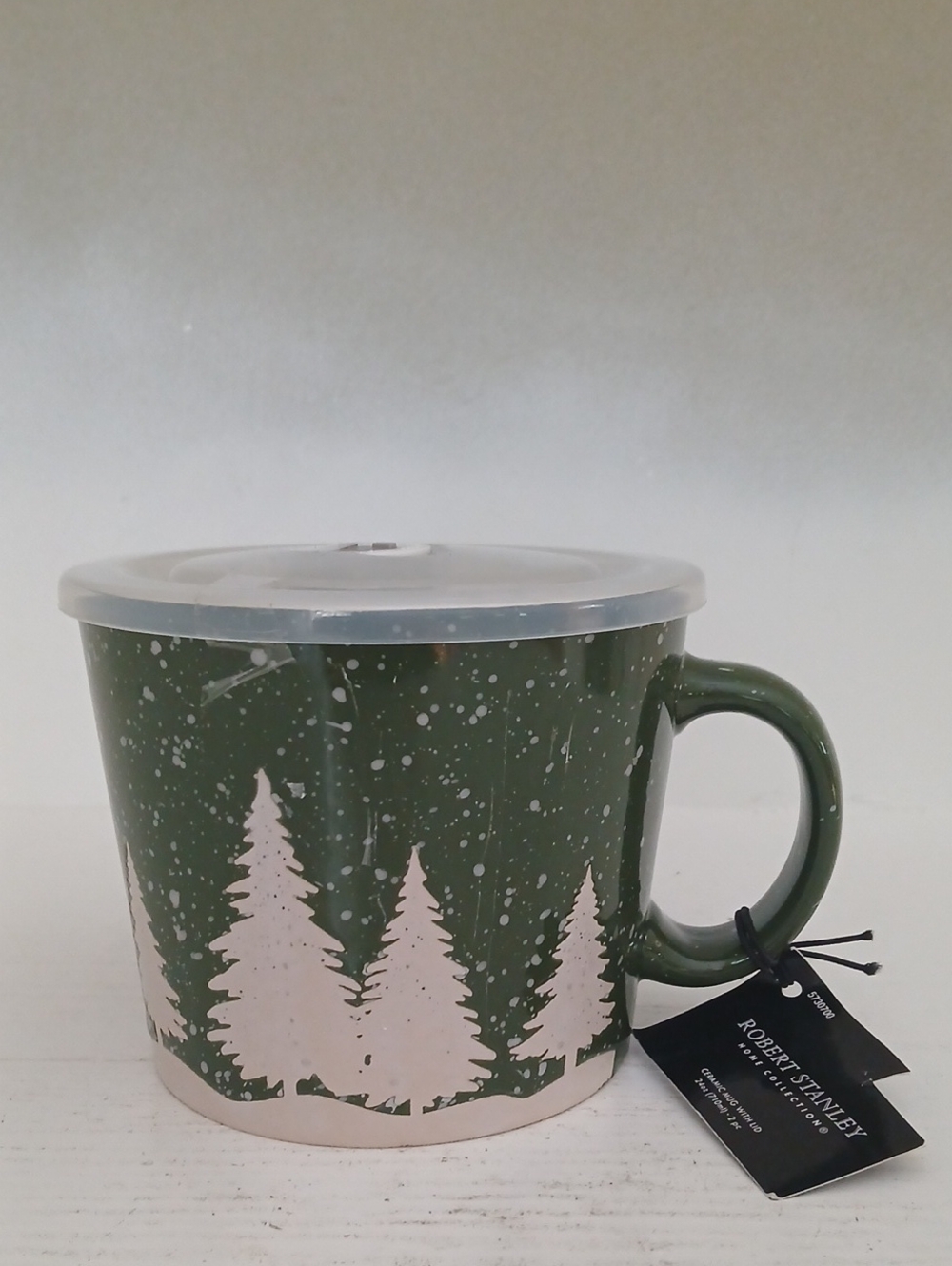Robert Stanley Green Pine Tree Ceramic Travel Mug with Lid